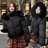 Hooded Large Fur Collar Cotton Short Padded Jacket